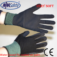 NMSAFETY black water-based PU hand gloves sandy pu foam work gloves